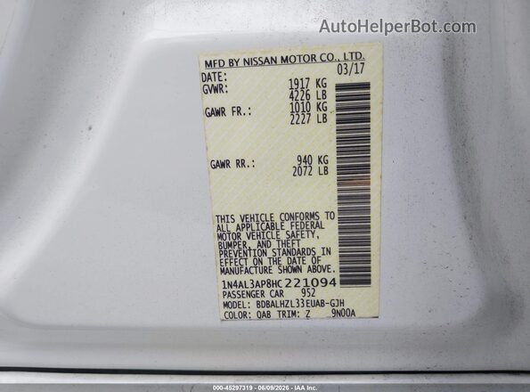 1N4AL3AP8HC221094 2017 NISSAN ALTIMA White Engine compartment view