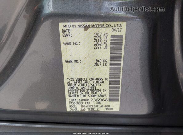 1N4AL3AP8HC236968 2017 NISSAN ALTIMA Gray Widok komory silnika