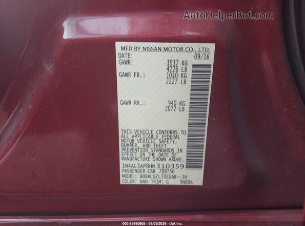 1N4AL3AP8HN310359 2017 NISSAN ALTIMA Red Вид підкапотного простору