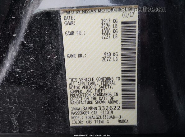 1N4AL3AP8HN332622 2017 NISSAN ALTIMA Black Widok komory silnika