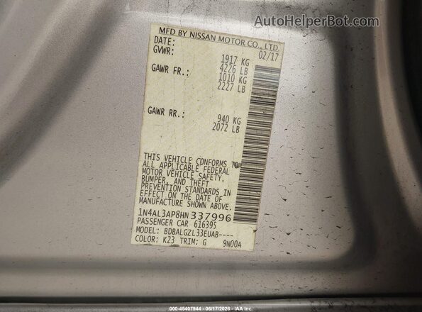 1N4AL3AP8HN337996 2017 NISSAN ALTIMA Silver Widok komory silnika
