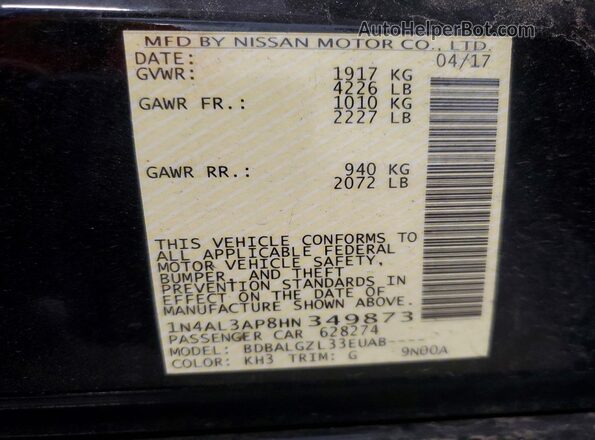 1N4AL3AP8HN349873 2017 NISSAN ALTIMA Black VIN sticker view