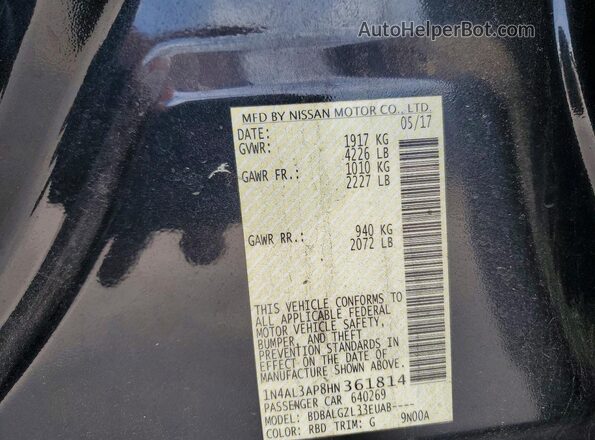 1N4AL3AP8HN361814 2017 NISSAN ALTIMA Black VIN կոդի պիտակի տեսք