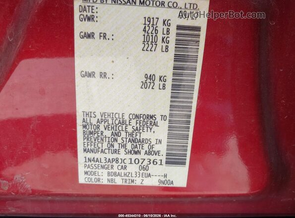 1N4AL3AP8JC107361 2018 NISSAN ALTIMA Burgundy 