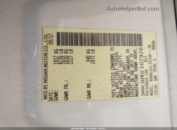 1N4AL3AP8JC107926 2018 NISSAN ALTIMA White Widok komory silnika