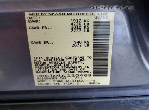 1N4AL3AP8JC110468 2018 NISSAN ALTIMA Gray 