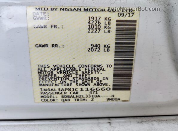1N4AL3AP8JC116660 2018 NISSAN ALTIMA White 
