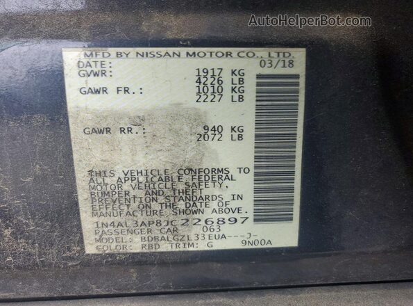 1N4AL3AP8JC226897 2018 NISSAN ALTIMA Black Вид підкапотного простору