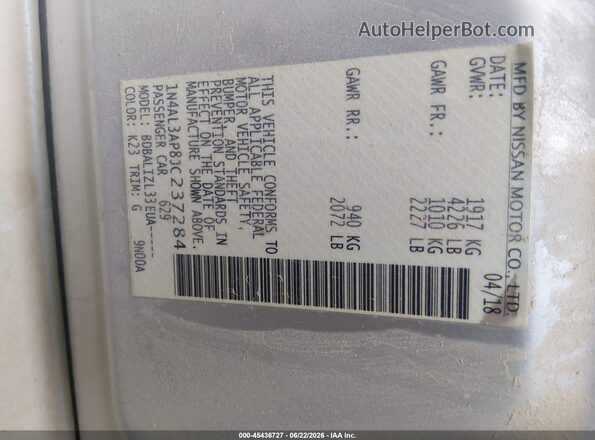 1N4AL3AP8JC237284 2018 NISSAN ALTIMA SV Silver Շարժիչի բաժամունքի տեսք