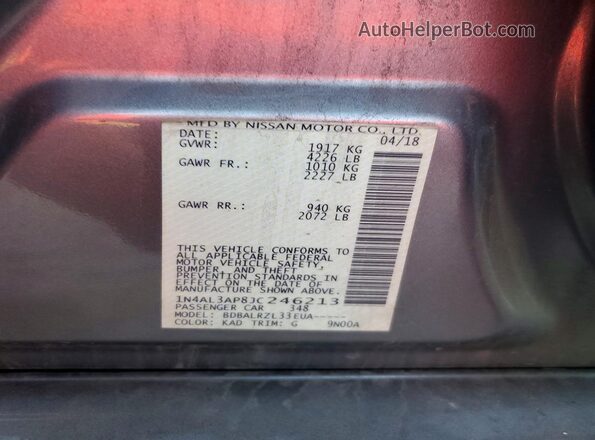 1N4AL3AP8JC246213 2018 NISSAN ALTIMA Gray Engine compartment view