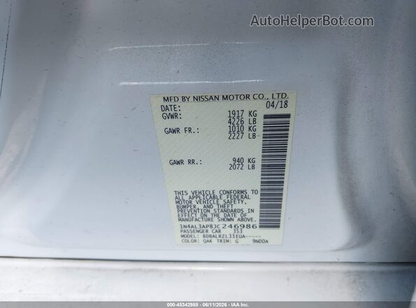 1N4AL3AP8JC246986 2018 NISSAN ALTIMA White Widok komory silnika