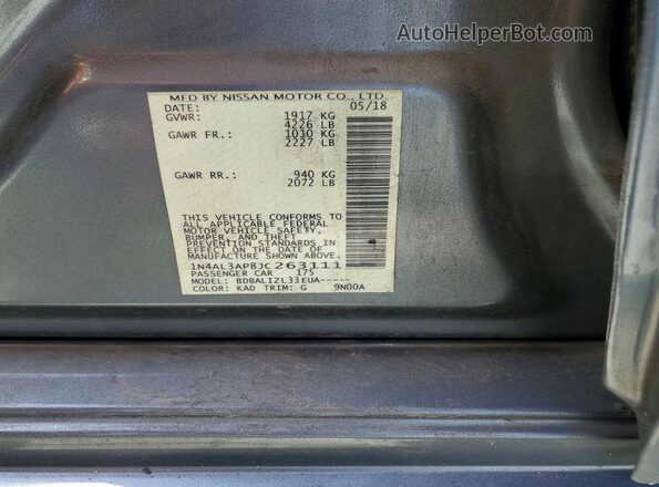 1N4AL3AP8JC263111 2018 NISSAN ALTIMA Серебряный Вид наклейки с VIN-кодом