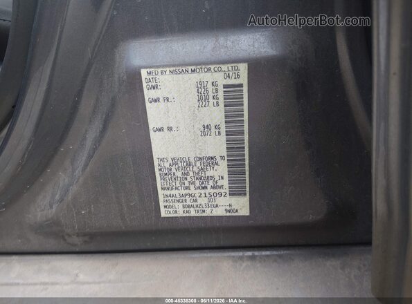1N4AL3AP9GC215092 2016 NISSAN ALTIMA Gray Vista del compartimento del motor