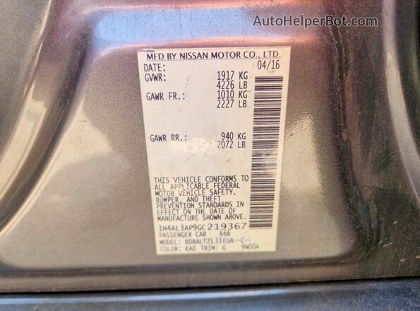1N4AL3AP9GC219367 2016 NISSAN ALTIMA Gray Vista del compartimento del motor