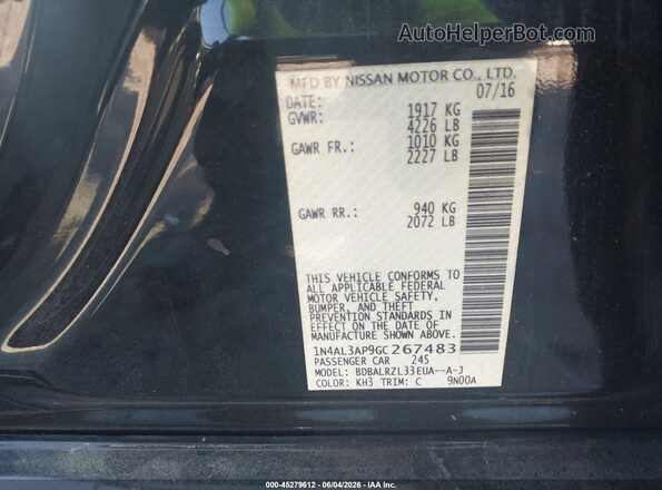 1N4AL3AP9GC267483 2016 NISSAN ALTIMA Black Շարժիչի բաժամունքի տեսք