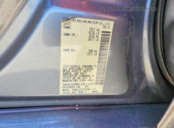1N4AL3AP9GC281464 2016 NISSAN ALTIMA Gray Widok komory silnika