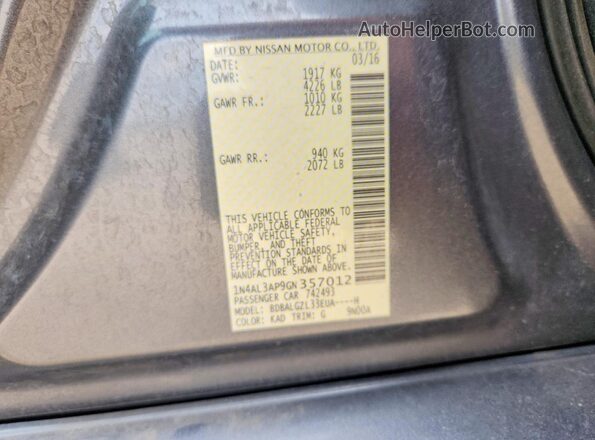 1N4AL3AP9GN357012 2016 NISSAN ALTIMA Gray 