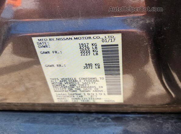 1N4AL3AP9HC189191 2017 NISSAN ALTIMA Коричневый 