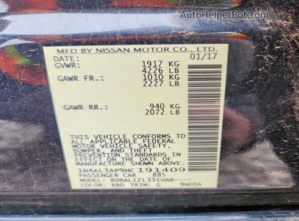 1N4AL3AP9HC191409 2017 NISSAN ALTIMA Charcoal Вид підкапотного простору