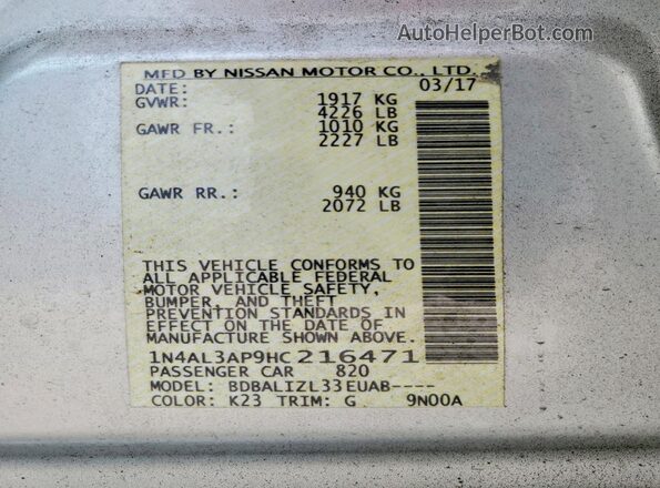 1N4AL3AP9HC216471 2017 NISSAN ALTIMA Silver 