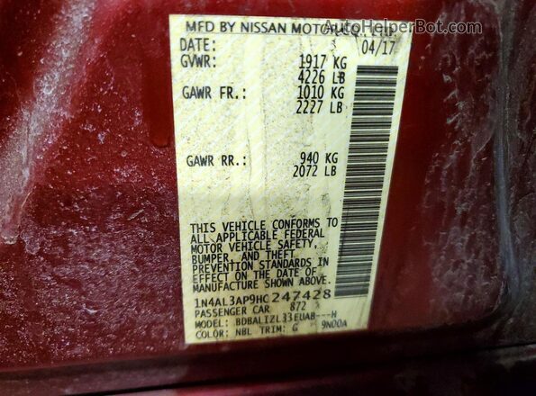 1N4AL3AP9HC247428 2017 NISSAN ALTIMA Red Vista de la etiqueta del VIN