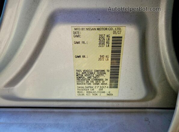 1N4AL3AP9HC273074 2017 NISSAN ALTIMA Silver Vista de la etiqueta del VIN