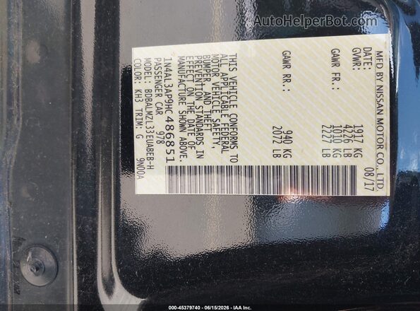 1N4AL3AP9HC486851 2017 NISSAN ALTIMA Black Widok komory silnika