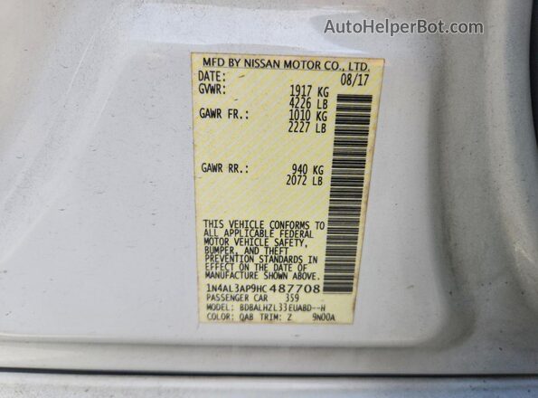 1N4AL3AP9HC487708 2017 NISSAN ALTIMA Белый Вид подкапотного пространства
