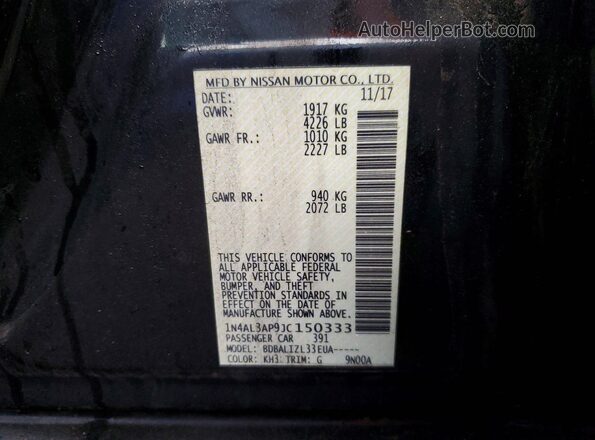 1N4AL3AP9JC150333 2018 NISSAN ALTIMA Black VIN კოდის სტიკერის ხედი