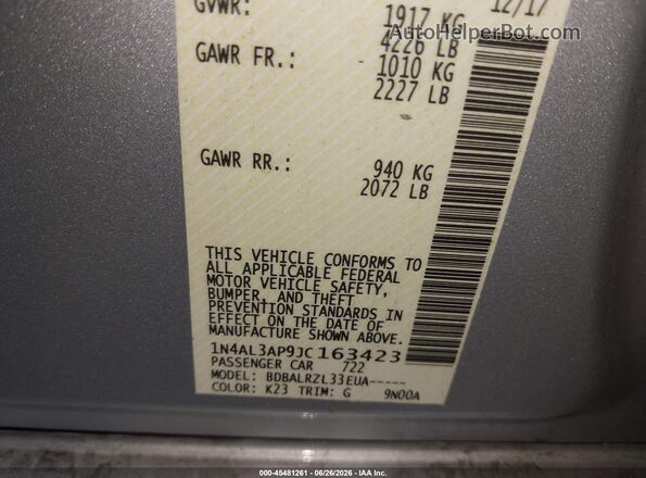 1N4AL3AP9JC163423 2018 NISSAN ALTIMA Silver Engine compartment view
