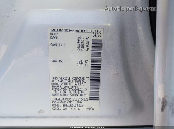 1N4AL3AP9JC237519 2018 NISSAN ALTIMA White Շարժիչի բաժամունքի տեսք