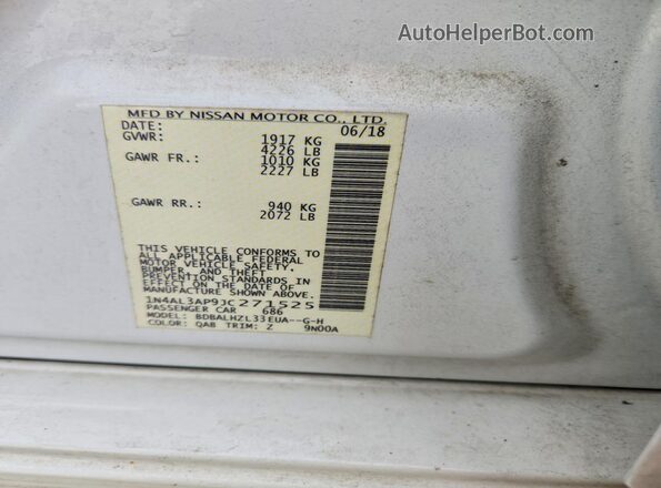 1N4AL3AP9JC271525 2018 NISSAN ALTIMA White Շարժիչի բաժամունքի տեսք