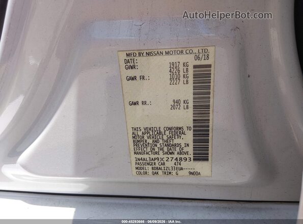 1N4AL3AP9JC274893 2018 NISSAN ALTIMA White Vista del compartimento del motor