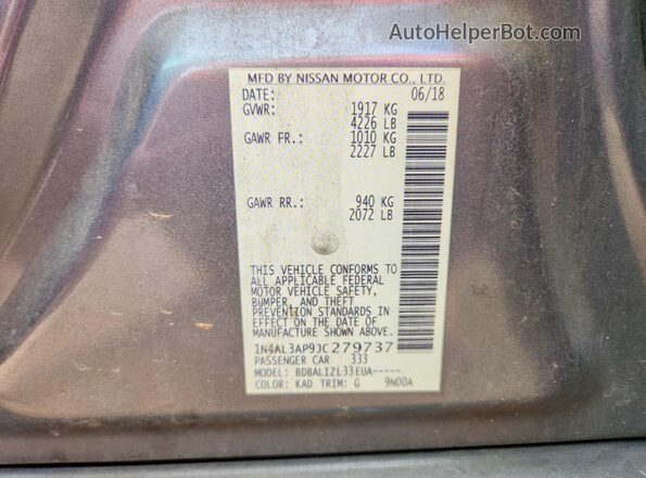 1N4AL3AP9JC279737 2018 NISSAN ALTIM Gray Vista del compartimento del motor