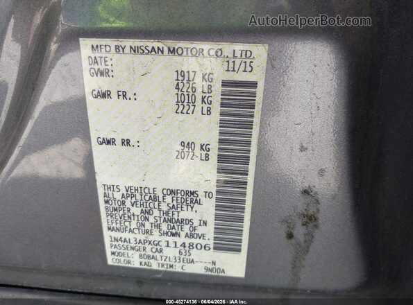 1N4AL3APXGC114806 2016 NISSAN ALTIMA Gray 