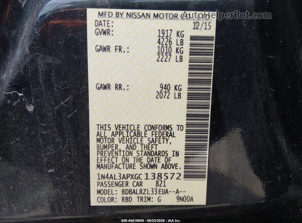 1N4AL3APXGC138572 2016 NISSAN ALTIMA Gray Вид підкапотного простору