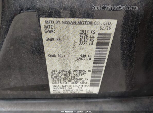1N4AL3APXGC167439 2016 NISSAN ALTIMA Black Engine compartment view
