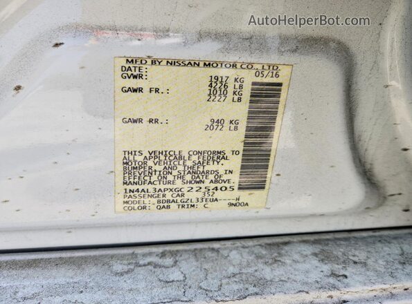1N4AL3APXGC225405 2016 NISSAN ALTIMA White ძრავის განყოფილების ხედი