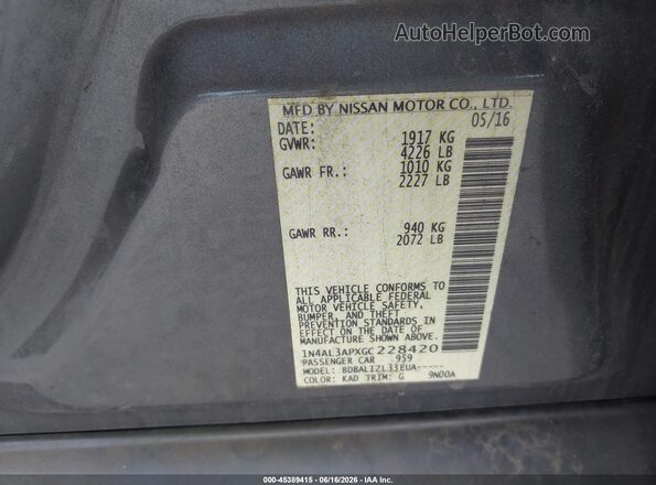 1N4AL3APXGC228420 2016 NISSAN ALTIMA Gray Engine compartment view