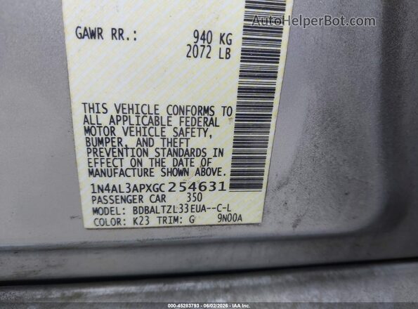 1N4AL3APXGC254631 2016 NISSAN ALTIMA Silver Engine compartment view
