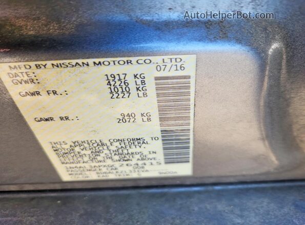 1N4AL3APXGC264415 2016 NISSAN ALTIMA Серый Вид наклейки с VIN-кодом