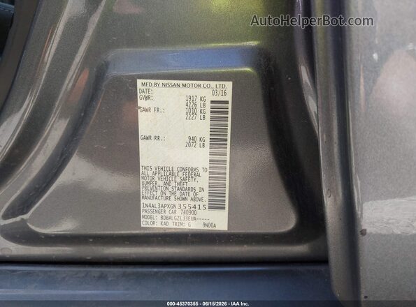 1N4AL3APXGN355415 2016 NISSAN ALTIMA Gray Շարժիչի բաժամունքի տեսք