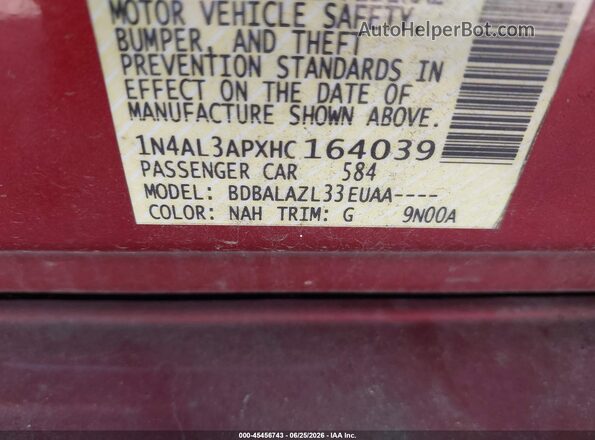 1N4AL3APXHC164039 2017 NISSAN ALTIMA Бордовый Вид подкапотного пространства