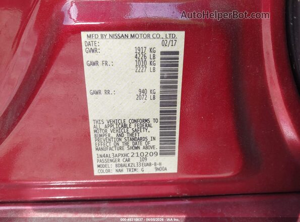 1N4AL3APXHC210209 2017 NISSAN ALTIMA Red Widok komory silnika