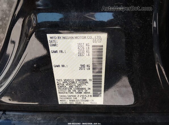 1N4AL3APXHC220528 2017 NISSAN ALTIMA Black Widok komory silnika