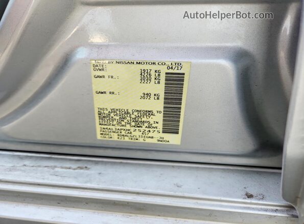 1N4AL3APXHC252475 2017 NISSAN ALTIMA Silver Вид підкапотного простору