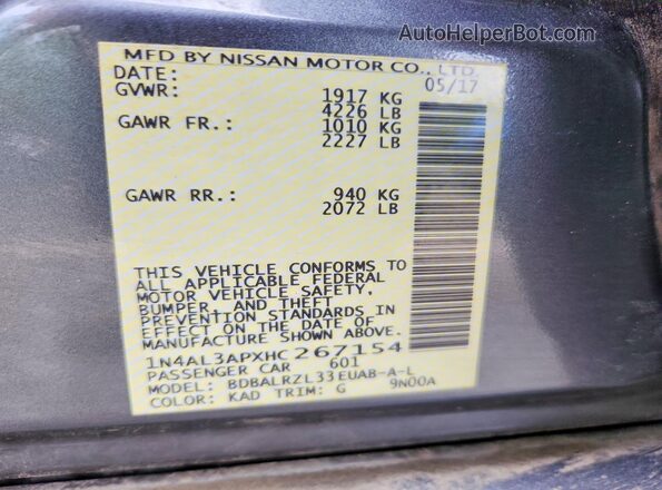1N4AL3APXHC267154 2017 NISSAN ALTIMA Gray 