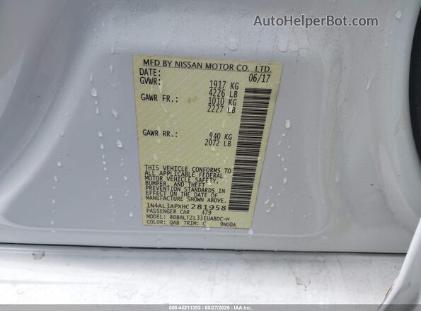1N4AL3APXHC281958 2017 NISSAN ALTIMA White Вид підкапотного простору