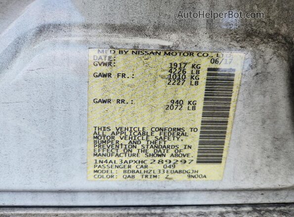 1N4AL3APXHC289297 2017 NISSAN ALTIMA White Engine compartment view