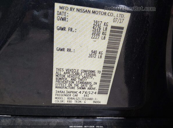 1N4AL3APXHC476524 2017 NISSAN ALTIMA Black Շարժիչի բաժամունքի տեսք